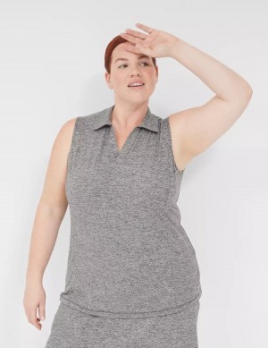 Lane Bryant LIVI V-Neck Recycled LIVI Soft Polo Women Tank Top Black White | PNM2775RV