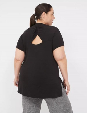 Lane Bryant LIVI V-Neck Ruched-Back Tee Women T Shirts Black | RMJ256OV