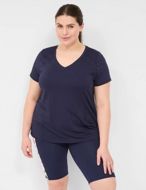 Lane Bryant LIVI Wicking V-Neck Performance Tee Women T Shirts Navy | NXF8859BE