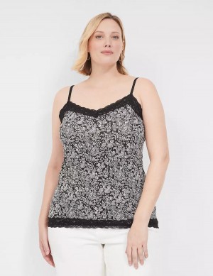 Lane Bryant Lace-Trim Cami Women Tank Top Black | WIJ7838QX