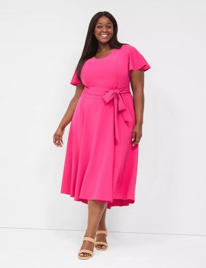 Lane Bryant Lena V-Neck High-Low Women Midi Dress Pink | TVE971MV