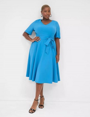 Lane Bryant Lena V-Neck High-Low Women Midi Dress Dark Blue | CNE67JY