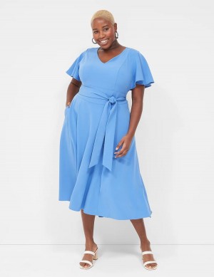 Lane Bryant Lena V-Neck High-Low Women Midi Dress Blue | CVZ342NV