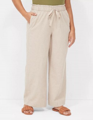 Lane Bryant Linen Wide Leg Women Pants Beige | GDD6774NH