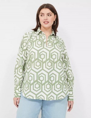 Lane Bryant Long-Sleeve Collar Popover Women Shirts Green | HLE3599WR