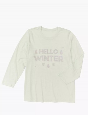 Lane Bryant Long-Sleeve Hello Winter Graphic Tee Women T Shirts Light Green | VGV7039FD