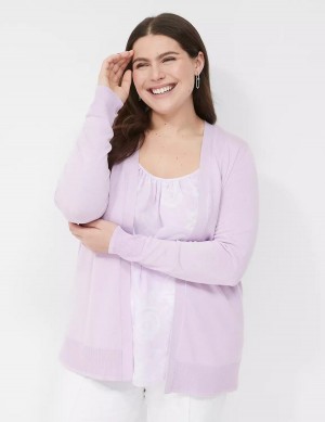 Lane Bryant Long-Sleeve Open-Front Women Cardigan Purple | LQV2936WR