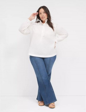 Lane Bryant Long-Sleeve Ruffle Collar Women Blouse White | NBL4385QZ