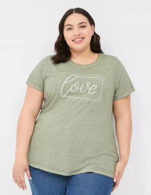 Lane Bryant Love Graphic Tee Women T Shirts Olive Green | WLK4791RW