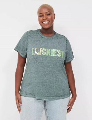 Lane Bryant Luckiest Burnout Graphic Tee Women T Shirts Green | DEE165TG