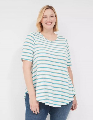 Lane Bryant Lurex Max Swing Perfect Sleeve Crew-Neck Tee Women T Shirts White Stripes | GXE2349TC