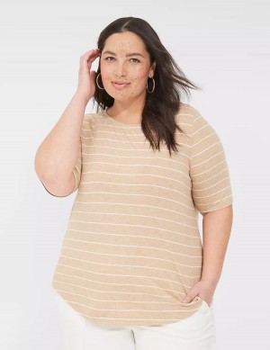 Lane Bryant Lurex Perfect Sleeve Crew-Neck Tee Women T Shirts Brown Stripes | CLP517AY