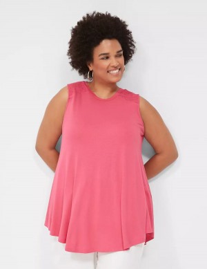 Lane Bryant Max Swing High-Neck Smocked-Shoulder Tunic Women T Shirts Pink | HEU9263DX