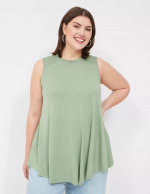 Lane Bryant Max Swing High-Neck Smocked-Shoulder Tunic Women T Shirts Light Green | PLG1435VR