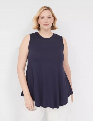 Lane Bryant Max Swing High-Neck Smocked-Shoulder Tunic Women T Shirts Blue | SNU8130KX