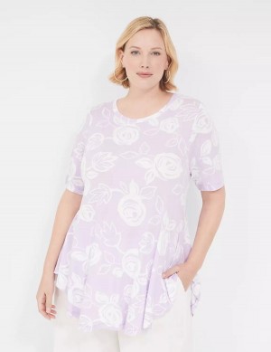 Lane Bryant Max Swing Perfect Sleeve Crew-Neck Tee Women T Shirts White Purple | PCU6265ZV