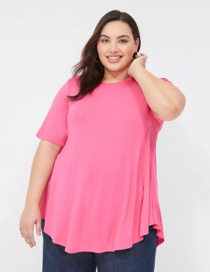 Lane Bryant Max Swing Perfect Sleeve Crew-Neck Tee Women T Shirts Pink | AEN8039JX