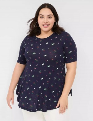 Lane Bryant Max Swing Perfect Sleeve Crew-Neck Tee Women T Shirts Navy Multicolor | HBI9939ZK