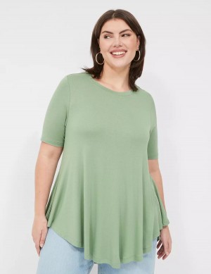 Lane Bryant Max Swing Perfect Sleeve Crew-Neck Tee Women T Shirts Light Green | VOV663HK