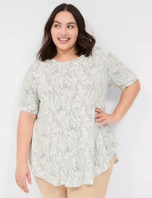 Lane Bryant Max Swing Perfect Sleeve Crew-Neck Tee Women T Shirts Cream Green | NTQ6789RX