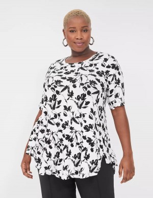 Lane Bryant Max Swing Perfect Sleeve Crew-Neck Tee Women T Shirts Black White | GYS1294XW