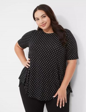 Lane Bryant Max Swing Perfect Sleeve Crew-Neck Tee Women T Shirts Black | WEP7288IP