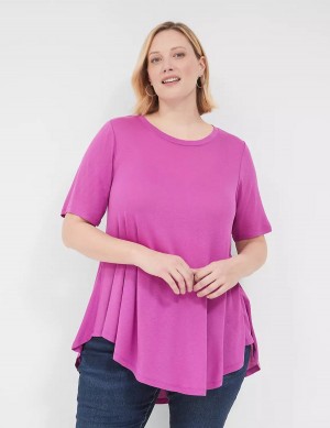 Lane Bryant Max Swing Perfect Sleeve Crew-Neck Tee Women T Shirts Purple | WUZ9119SJ