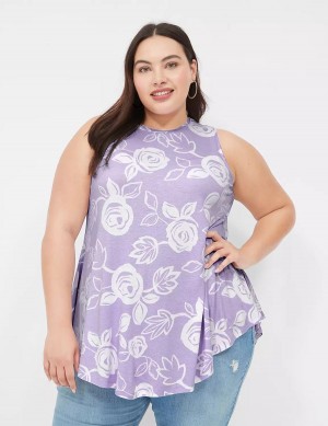 Lane Bryant Max Swing Sleeveless High-Neck Tunic Women T Shirts White Purple | WTB4721DH