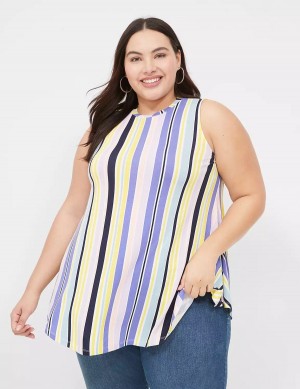 Lane Bryant Max Swing Sleeveless High-Neck Tunic Women T Shirts Purple Multicolor Stripes | EAF2745YD