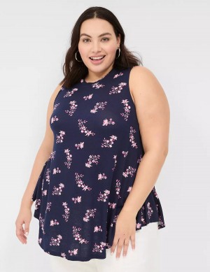 Lane Bryant Max Swing Sleeveless High-Neck Tunic Women T Shirts Pink Navy | AAK6170IH