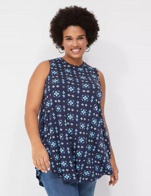 Lane Bryant Max Swing Sleeveless High-Neck Tunic Women T Shirts Dark Blue | RJS1866GM