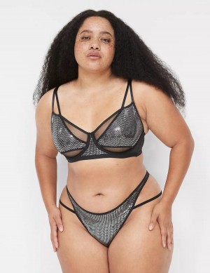 Lane Bryant Metallic Strappy Demi Women Unlined Bra Black Silver | ZRT2430CN