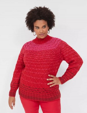 Lane Bryant Mock-Neck Cable Women Sweaters Red | FXK1752BB