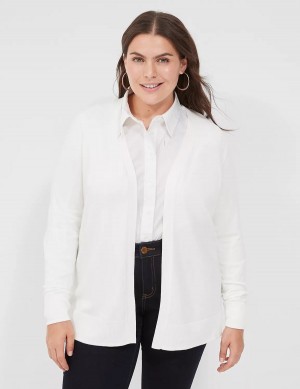 Lane Bryant Modern Long-Sleeve Open-Front Women Cardigan White | ARG3637TG