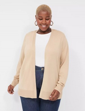 Lane Bryant Modern Long-Sleeve Open-Front Women Cardigan Khaki | FMG6775IV