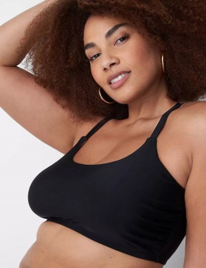 Lane Bryant No-Wire Scoop-Neck Swim Women Bikini Top Black | DLO18100DM