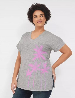 Lane Bryant Palm Trees Graphic Easy Tunic Women T Shirts Grey | RJH4829ZG