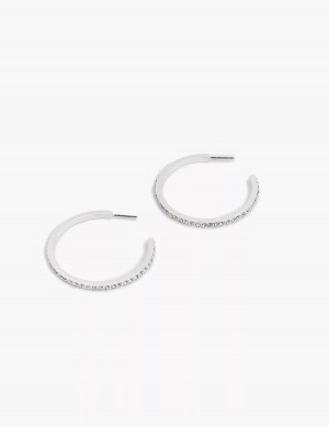 Lane Bryant Pave Layered Women Hoop Earrings Silver | BBE3927GZ