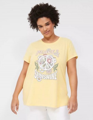 Lane Bryant Peace & Sunshine Sparkle Graphic Tee Women T Shirts Yellow | MYV1338GA