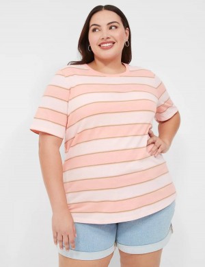 Lane Bryant Perfect Sleeve Crew-Neck Tee Women T Shirts Orange Stripes | IKA4512WL