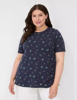 Lane Bryant Perfect Sleeve Crew-Neck Tee Women T Shirts Navy | WAP8369RS