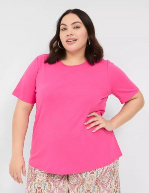 Lane Bryant Perfect Sleeve Crew-Neck Tee Women T Shirts Pink | QBM5828ZW