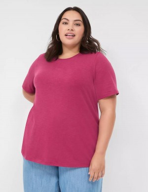 Lane Bryant Perfect Sleeve Crew-Neck Tee Women T Shirts Burgundy | ZHQ974RB