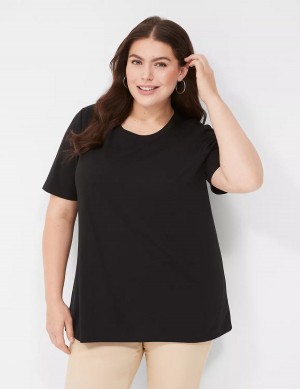 Lane Bryant Perfect Sleeve Crew-Neck Tee Women T Shirts Black | FAE1566MY