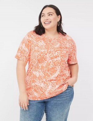 Lane Bryant Perfect Sleeve Crew-Neck Tee Women T Shirts Orange White | YZR7580BX