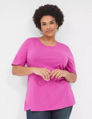 Lane Bryant Perfect Sleeve Crew-Neck Tee Women T Shirts Purple | UNS1343SK