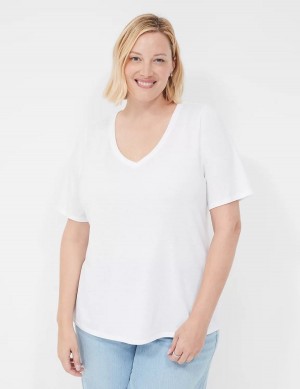 Lane Bryant Perfect Sleeve V-Neck Tee Women T Shirts White | DOZ918JD