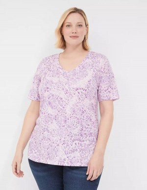 Lane Bryant Perfect Sleeve V-Neck Tee Women T Shirts Purple | HUY8125NG