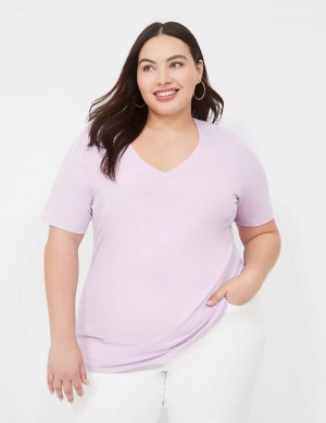 Lane Bryant Perfect Sleeve V-Neck Tee Women T Shirts Purple | PWH7049NR