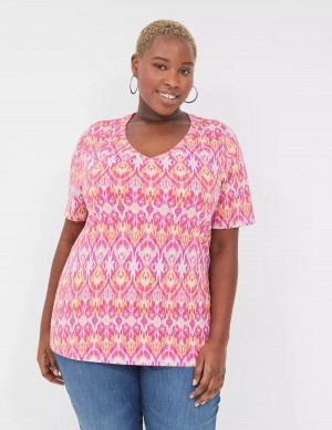 Lane Bryant Perfect Sleeve V-Neck Tee Women T Shirts Pink | AIJ4946PY